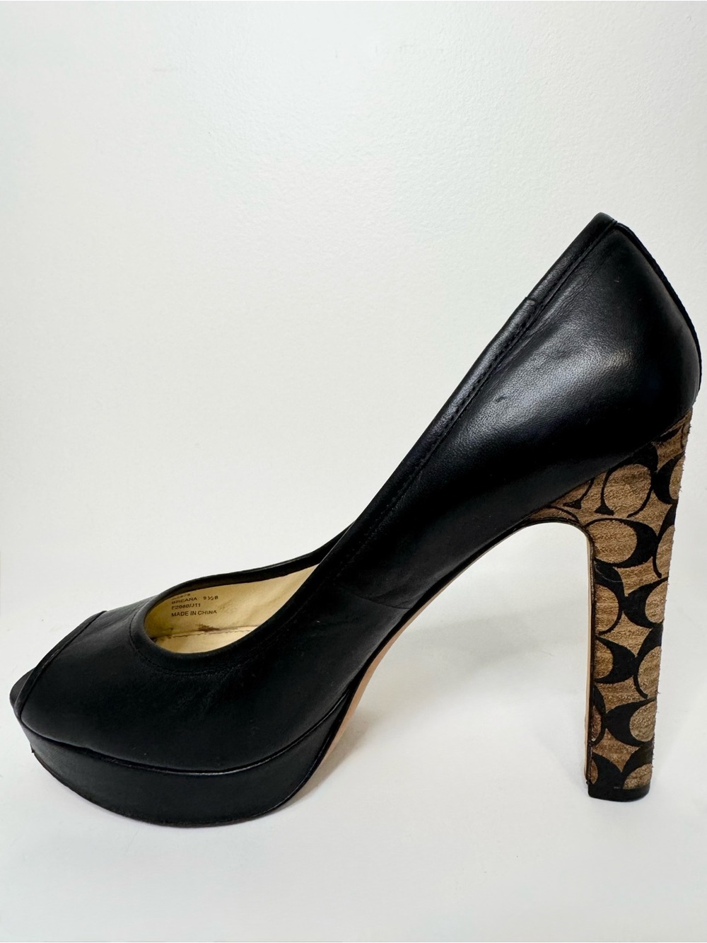 Coach Black Leather Pumps with Signature Monogram Heel - Picture 12 of 16